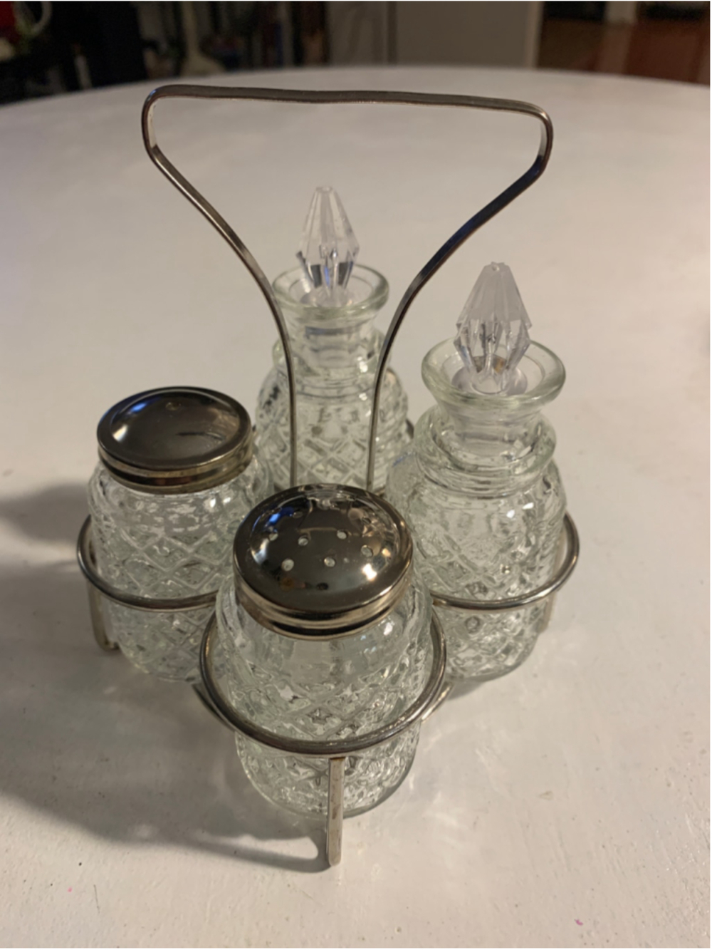 Unbranded Vintage Glass Cruet Set with Silver Caddy, Clear/Silver